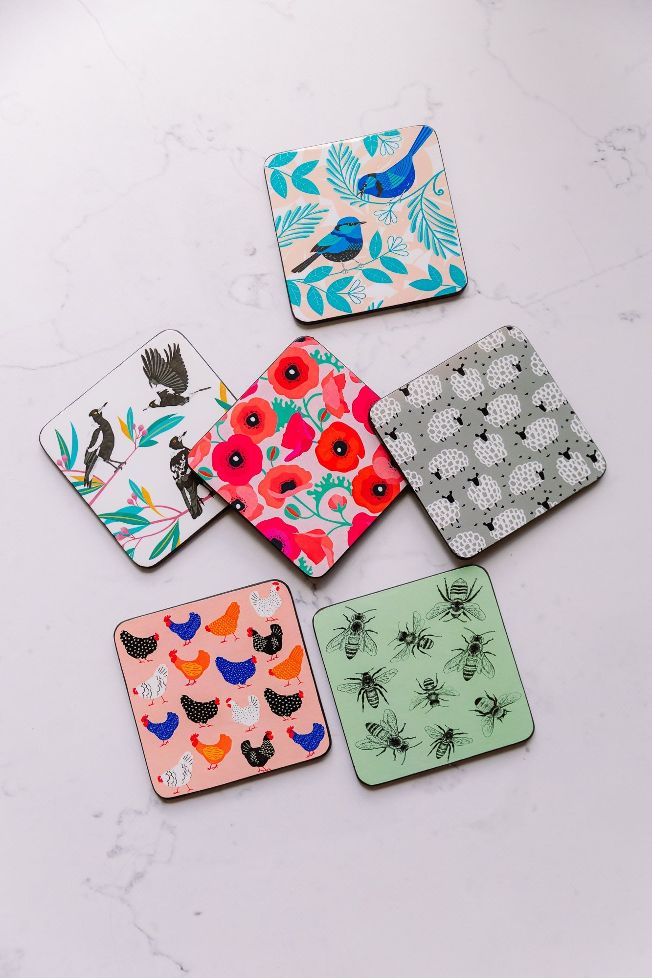 Coasters (set of 4) - Bright Hens