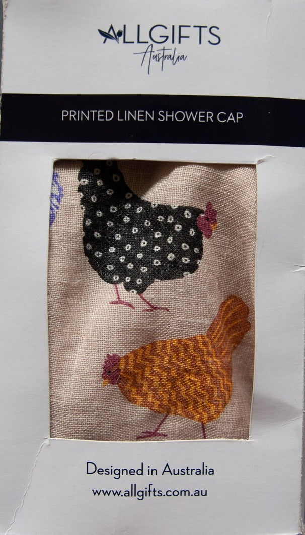 Linen Shower Cap - Bright Hens