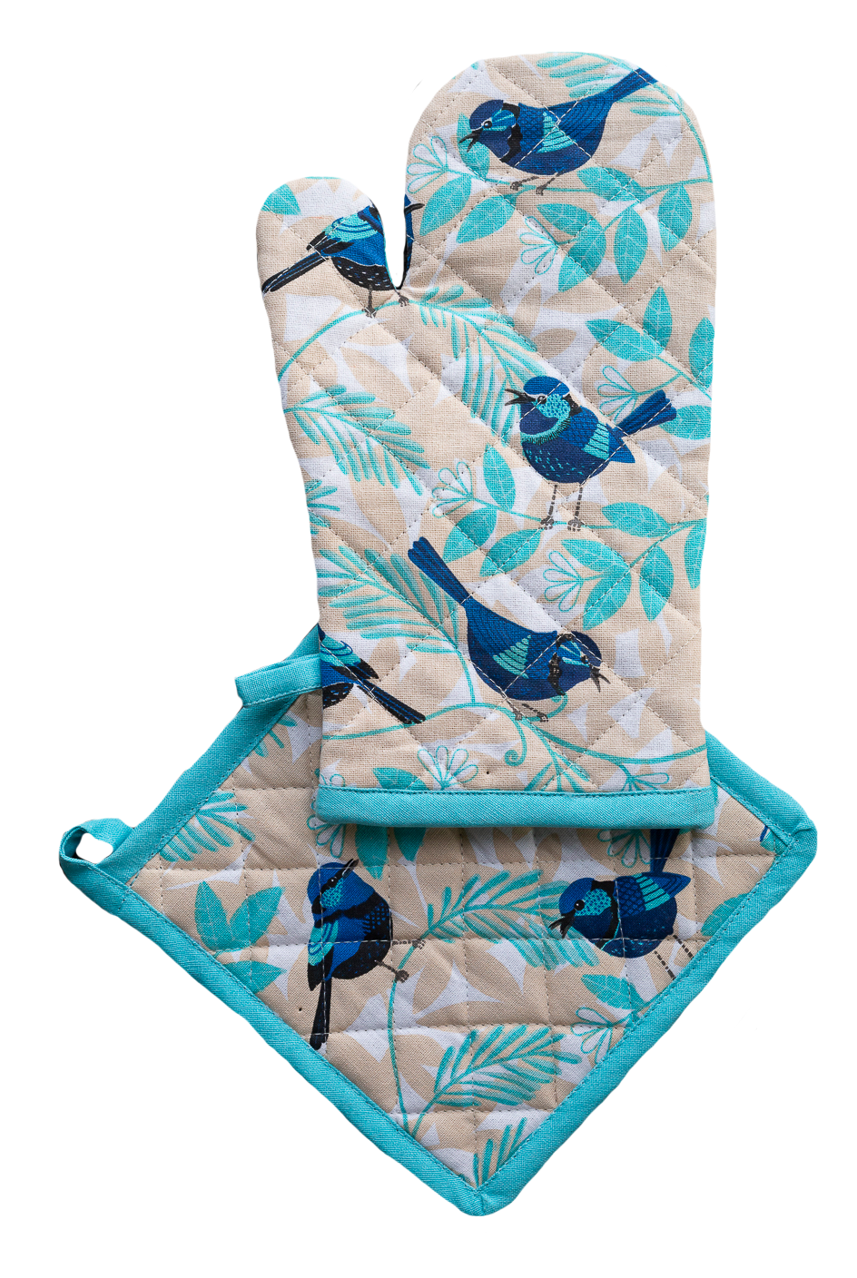 Oven Glove & Pot Holder Set - Blue Wren