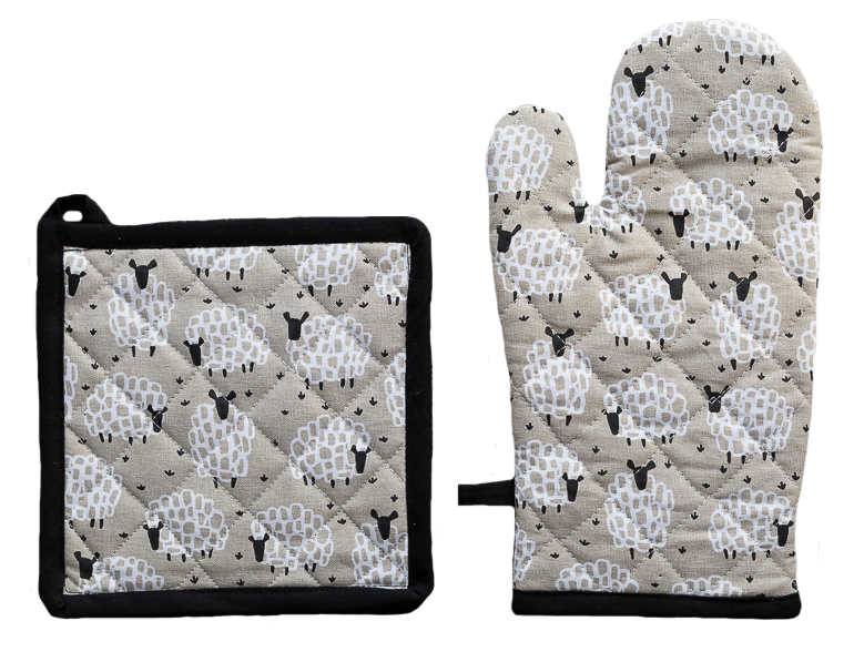 Oven Glove & Pot Holder Set - Grey Sheep