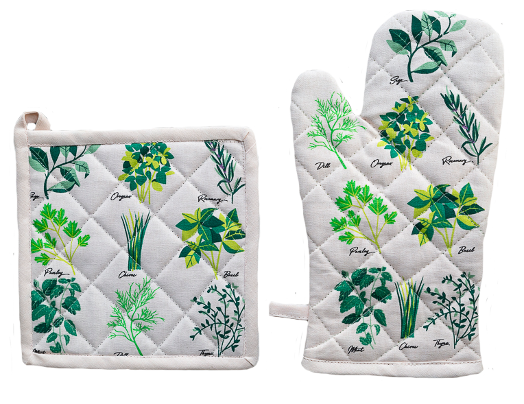 Oven Glove & Pot Holder Set - Culinary Herbs