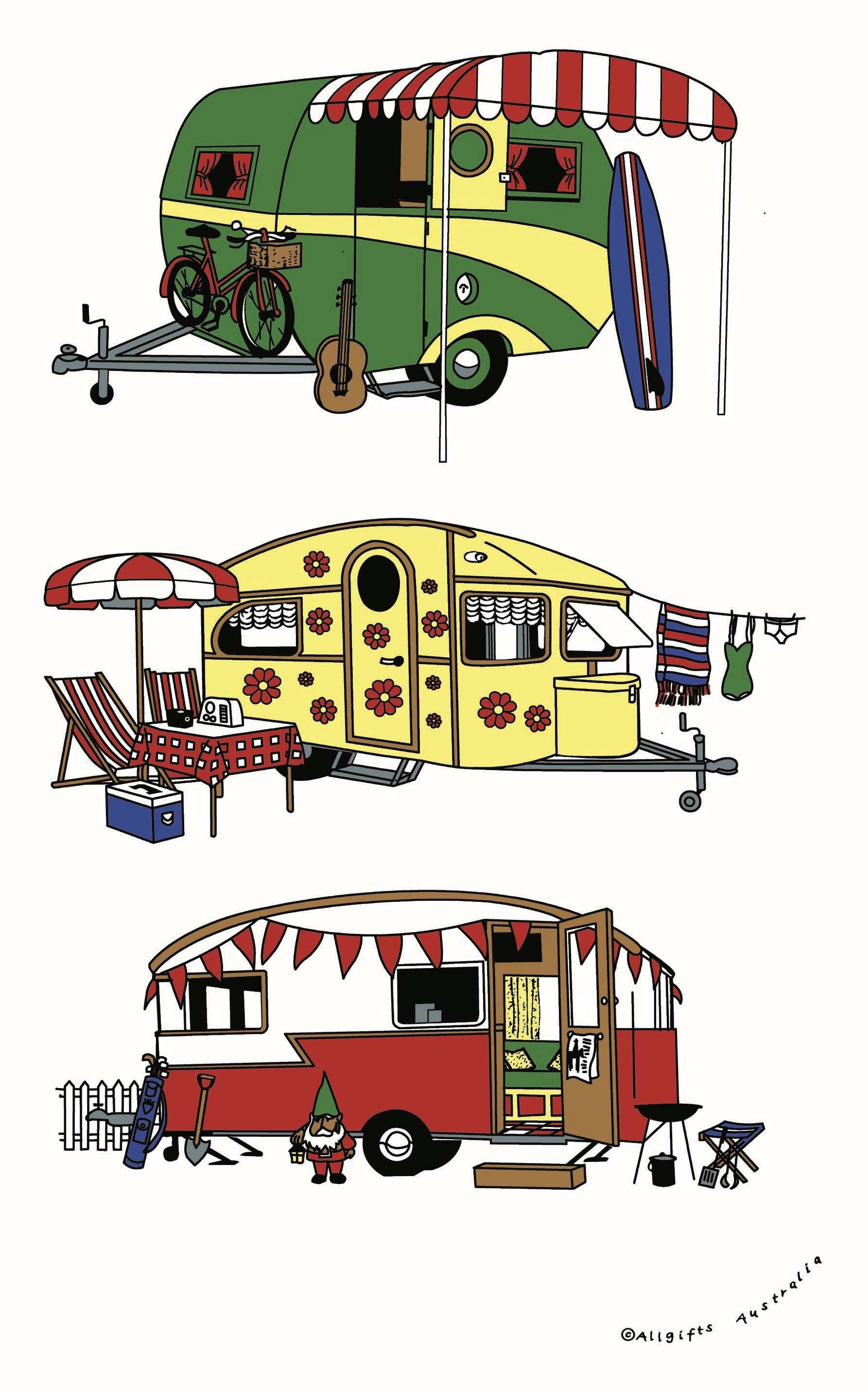 Tea Towel - Retro Caravan - Allgifts Australia