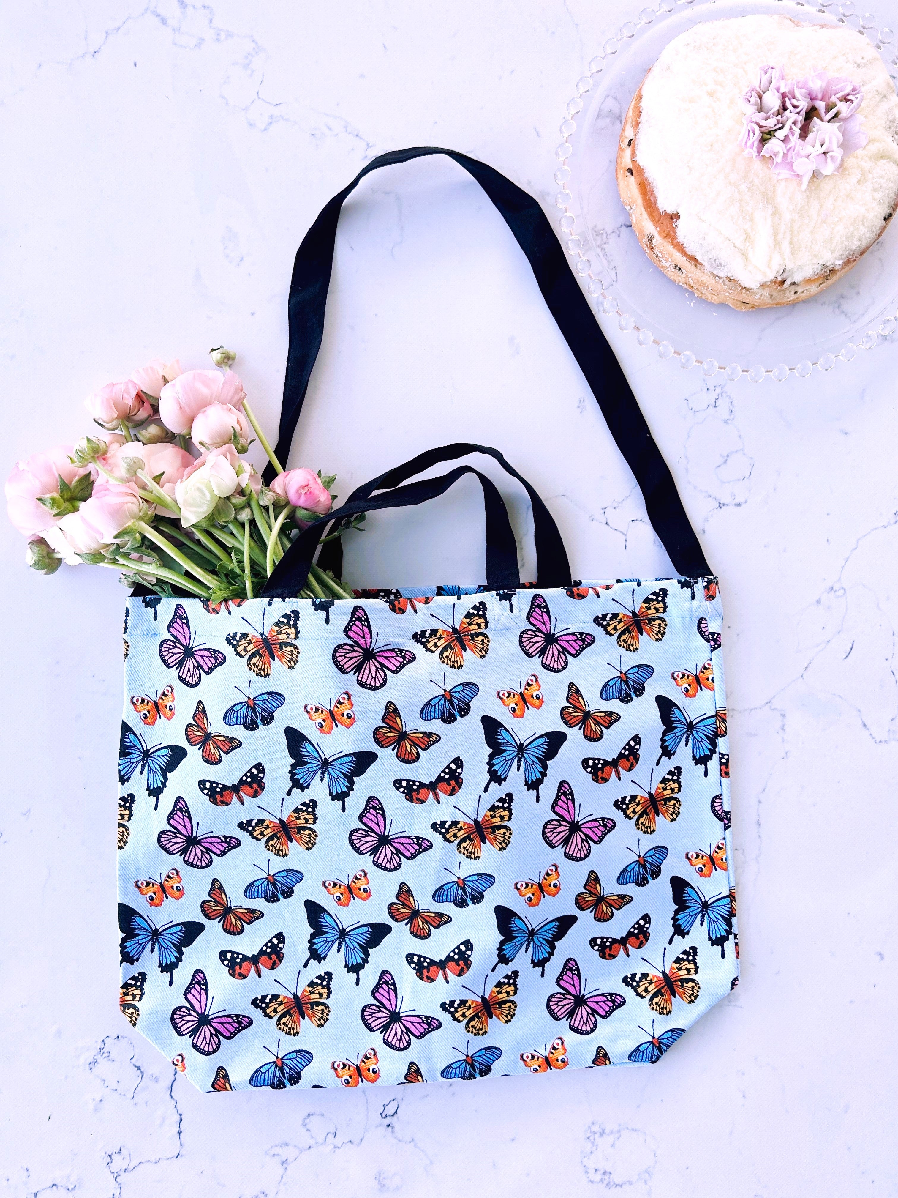 butterfly cotton tote bag