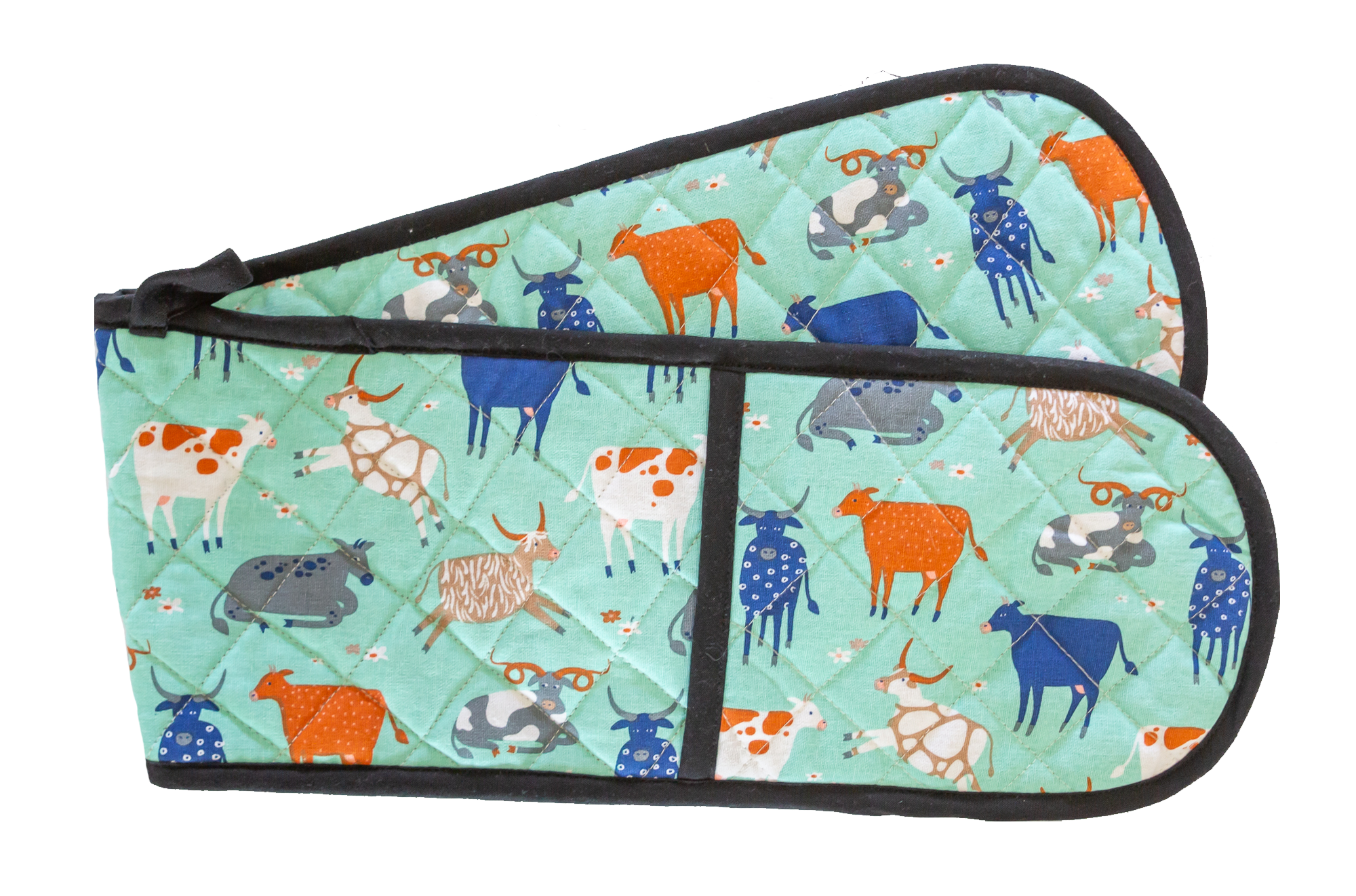 Double Oven Glove - Green Cow