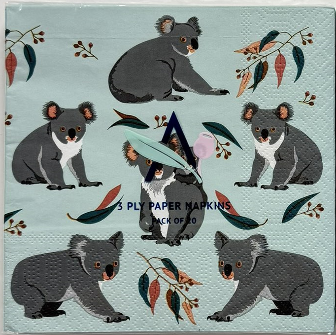 green square paper napkin with koalas