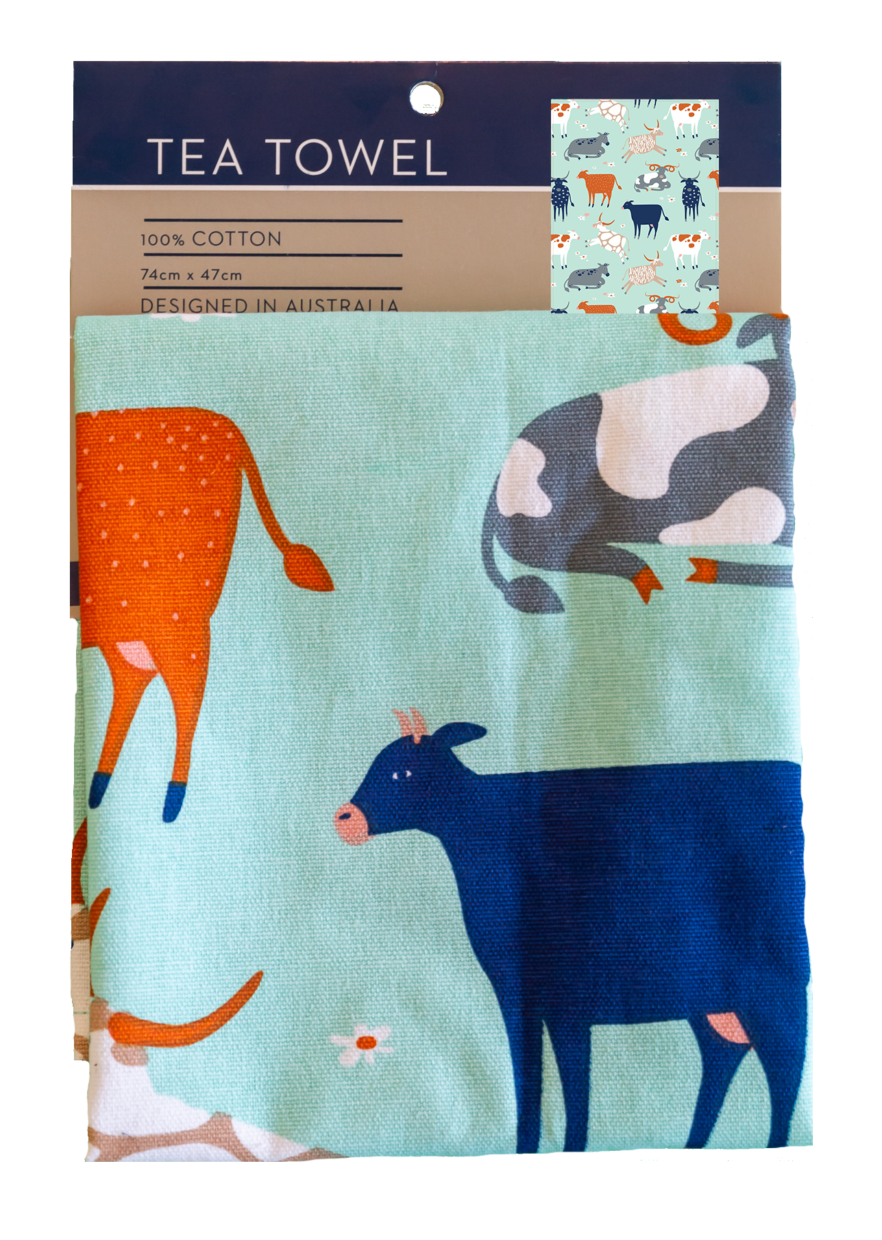 Tea Towel - Green Cows