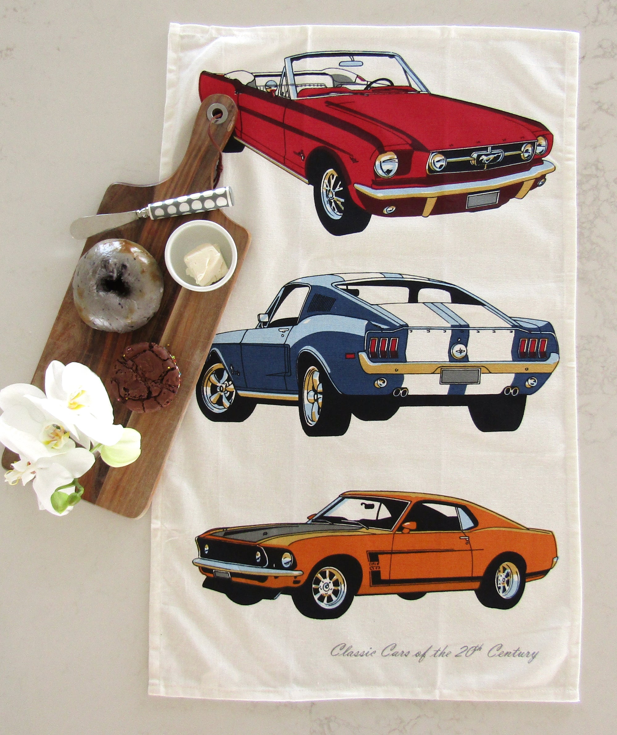 Tea Towel - Classic Cars Mustangs